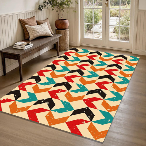 Retro Chevron Geometric Rug Boho Living Room Decor Non-Slip