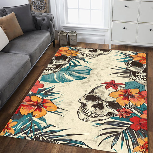 Tropical Gothic Skull Rug Bedroom Man Cave Decor Non-Slip