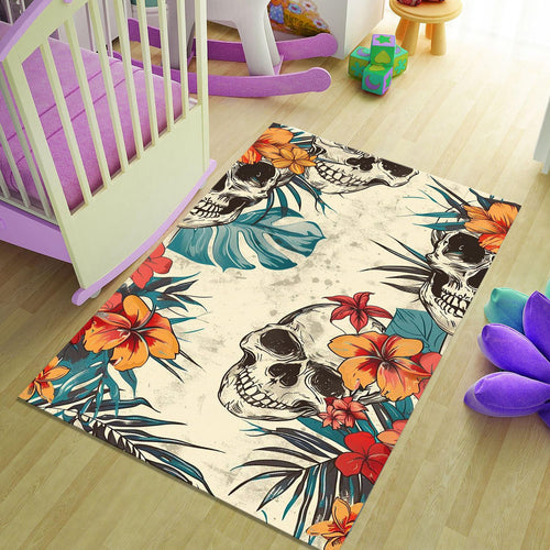 Tropical Gothic Skull Rug Bedroom Man Cave Decor Non-Slip