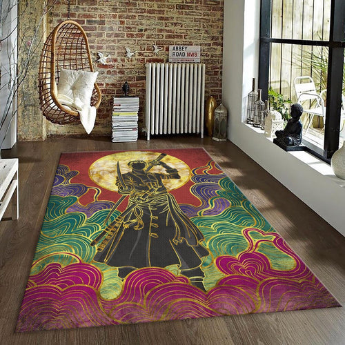 Roronoa Zoro Rug, One Piece Gold Silhouette Art