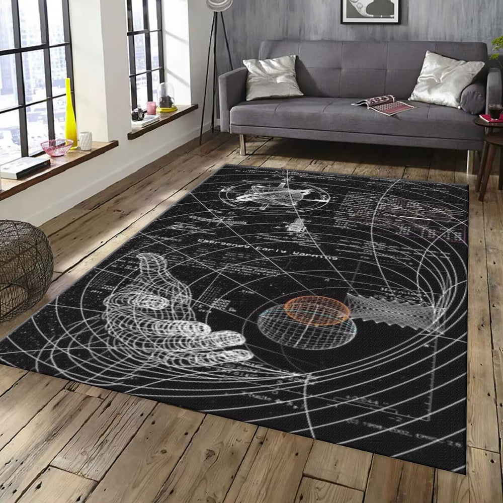 Sci-fi Schematic Rug, Black and White