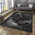 Sci-fi Schematic Rug, Black and White