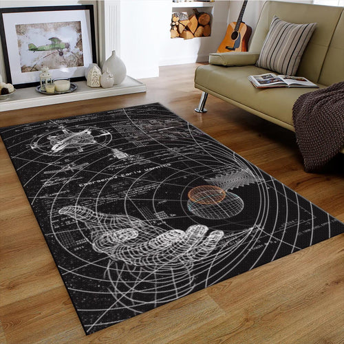Sci-fi Schematic Rug, Black and White