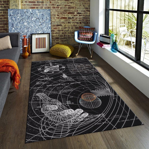 Sci-fi Schematic Rug, Black and White