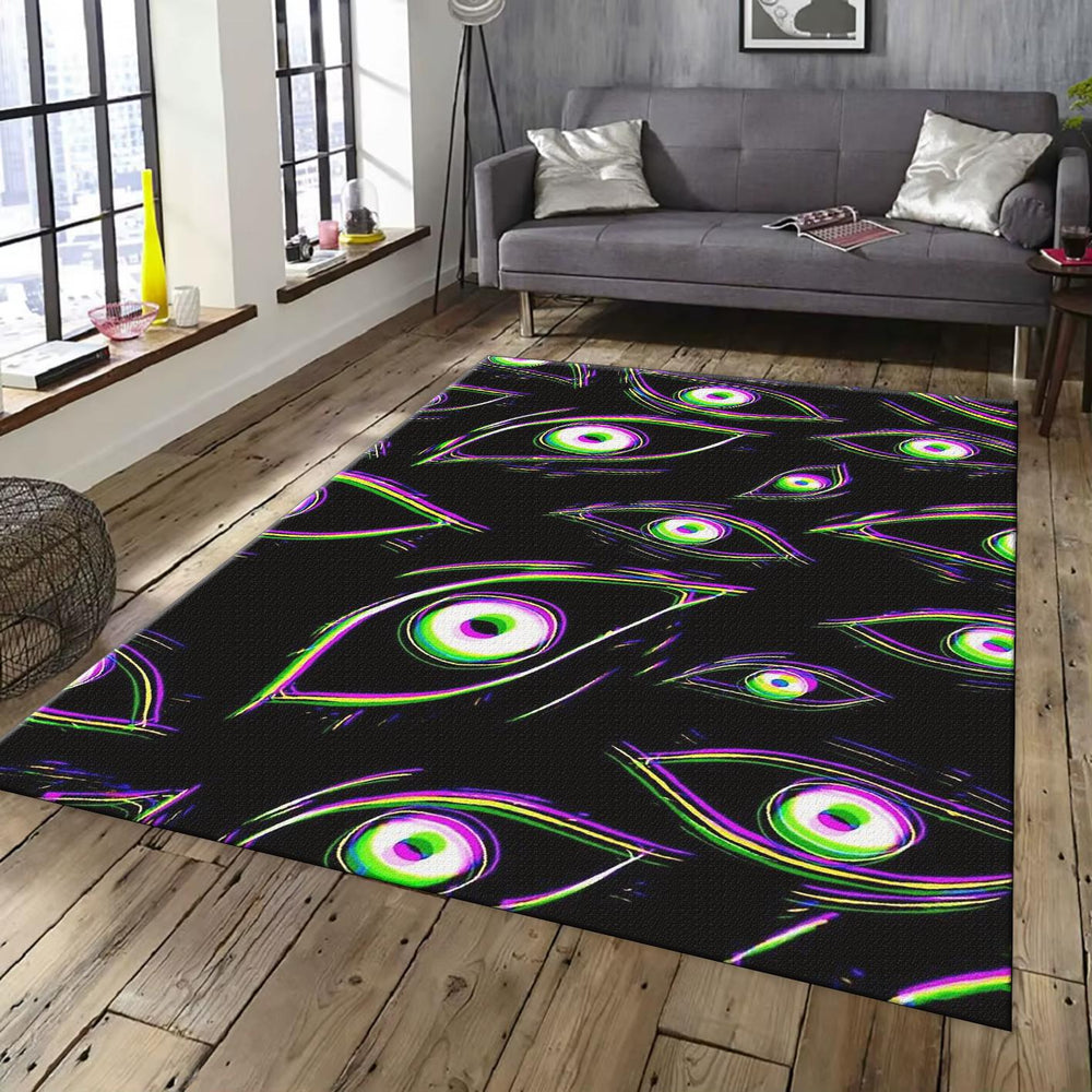 Psychedelic Eye Rug, Trippy Glitch Art