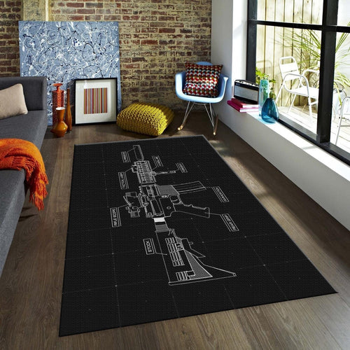Tactical Schematic Rug, Black and White