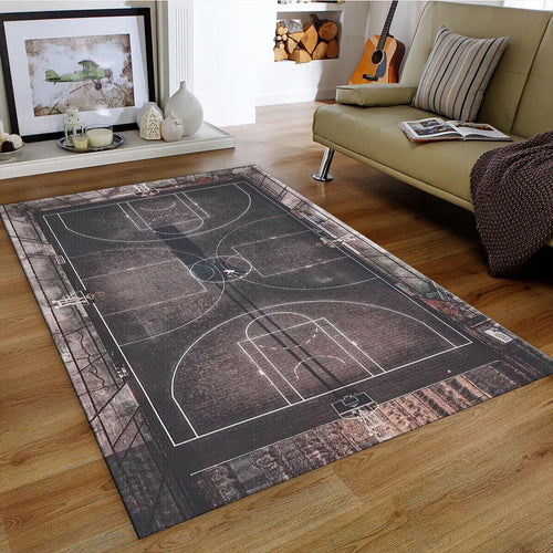 Moody Basketball Court Rug, Aerial Art