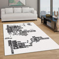 Minimalist World Map Rug, Black and White