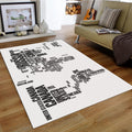 Minimalist World Map Rug, Black and White