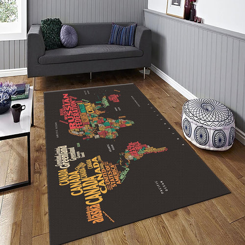 Colorful World Map Rug, Typography Art