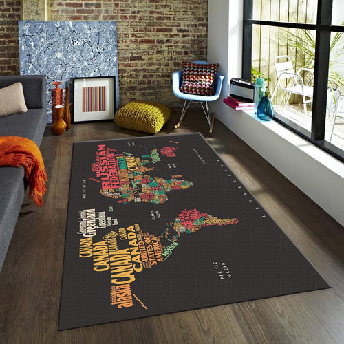 Colorful World Map Rug, Typography Art