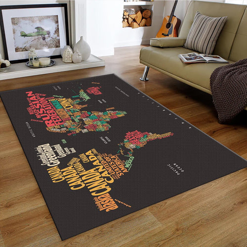 Colorful World Map Rug, Typography Art