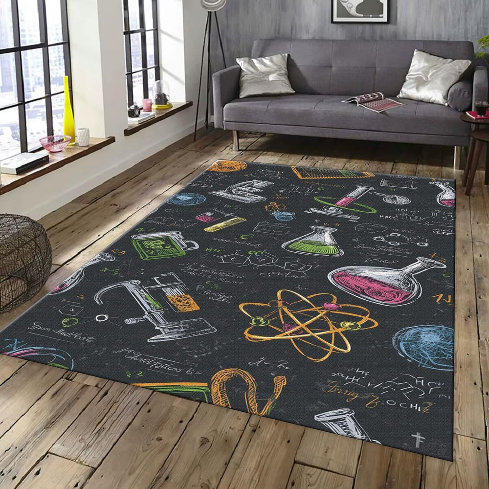 Colorful Science Rug, STEM Decor Chemistry Lab Art Geek Nerd