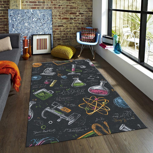 Colorful Science Rug, STEM Decor Chemistry Lab Art Geek Nerd