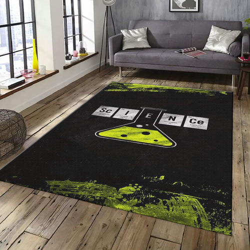 Science Rug, Periodic Table Art Neon Green Grunge Decor Chemistry