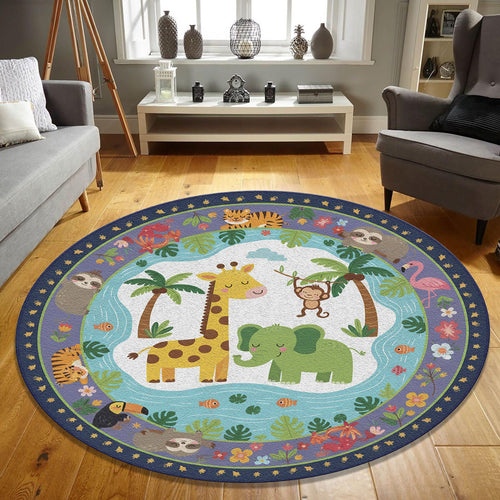 Safari Animals Round Rug Personalized Kids Nursery Decor