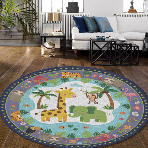 Safari Animals Round Rug Personalized Kids Nursery Decor