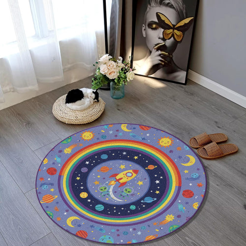 Kids Space Rug Rocket, Aliens, Rainbow Nursery Decor