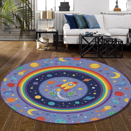 Kids Space Rug Rocket, Aliens, Rainbow Nursery Decor
