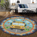 School Bus Round Rug Classroom Kids Playroom Circle Carpet