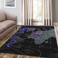 Neon World Map Rug, Cyberpunk Style