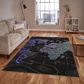 Neon World Map Rug, Cyberpunk Style