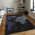 Neon World Map Rug, Cyberpunk Style