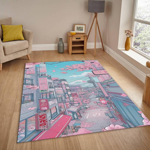 Kawaii Anime Rug, Pastel Pink Decor