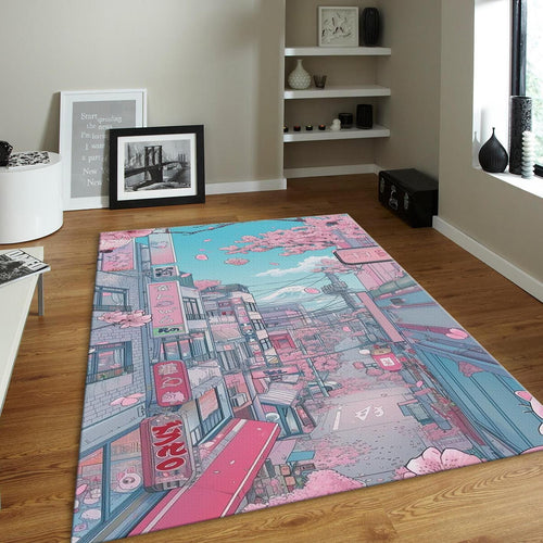 Kawaii Anime Rug, Pastel Pink Decor