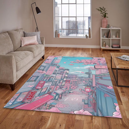 Kawaii Anime Rug, Pastel Pink Decor