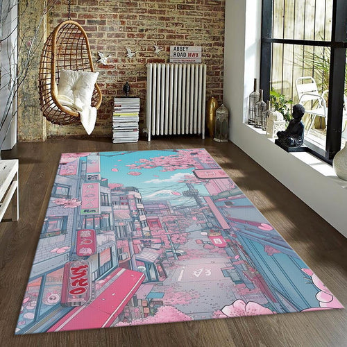 Kawaii Anime Rug, Pastel Pink Decor