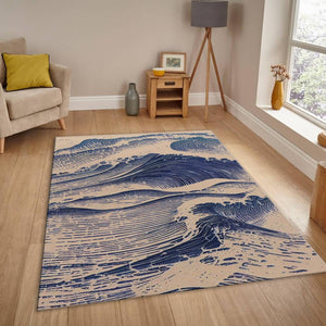 Japanese Wave Rug, Ukiyo-e Woodblock Art