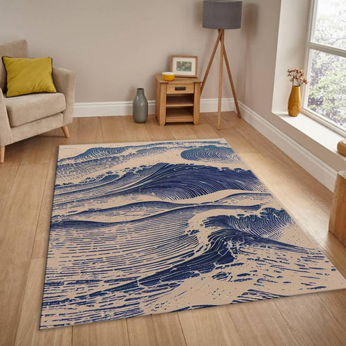 Japanese Wave Rug, Ukiyo-e Woodblock Art