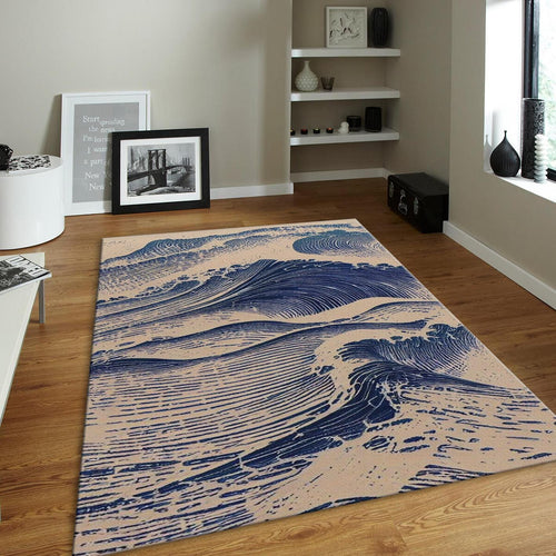 Japanese Wave Rug, Ukiyo-e Woodblock Art