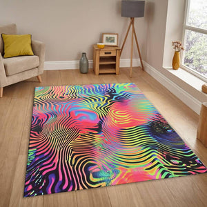 Psychedelic Abstract Rug, Trippy Neon Art