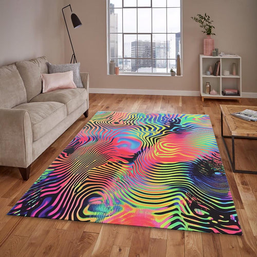 Psychedelic Abstract Rug, Trippy Neon Art