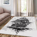 Vintage Pirate Ship Rug, Nautical Sketch Art