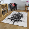Vintage Pirate Ship Rug, Nautical Sketch Art