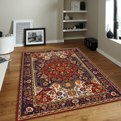 Traditional Oriental Rug, Red and Navy Blue