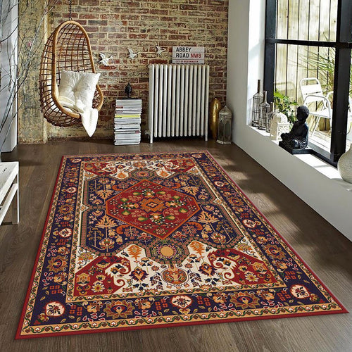 Traditional Oriental Rug, Red and Navy Blue