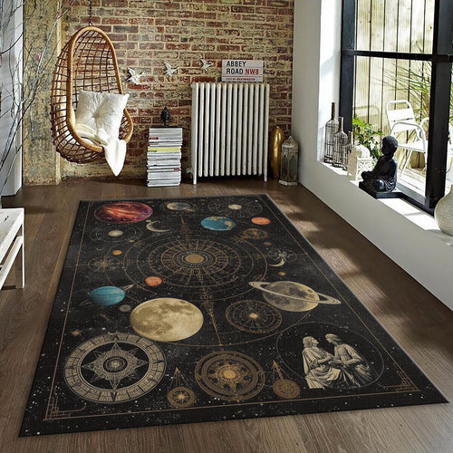 Vintage Solar System Rug, Celestial Map