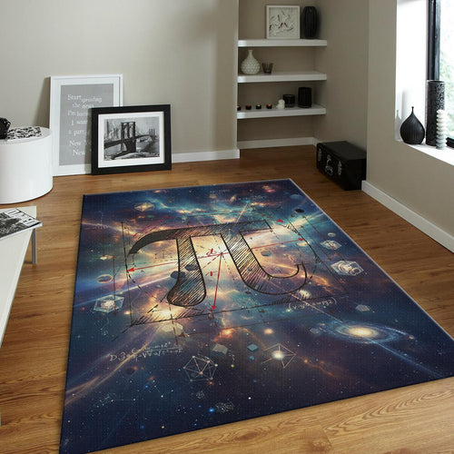 Celestial Pi Symbol Rug, Galaxy Math Art
