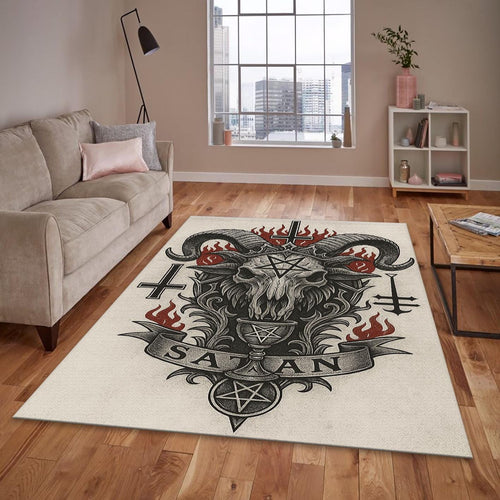Gothic Ram Skull Rug, Occult Art Dark Fantasy Decor Heavy Metal