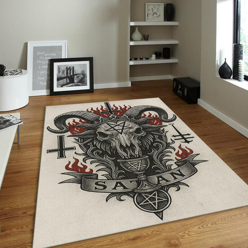 Gothic Ram Skull Rug, Occult Art Dark Fantasy Decor Heavy Metal