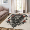 Gothic Ram Skull Rug, Occult Art Dark Fantasy Decor Heavy Metal