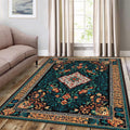 Oriental Rug, Dark Teal & Red Ornate Floral Medallion Decor Gift