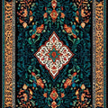Oriental Rug, Dark Teal & Red Ornate Floral Medallion Decor Gift