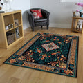 Oriental Rug, Dark Teal & Red Ornate Floral Medallion Decor Gift
