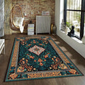 Oriental Rug, Dark Teal & Red Ornate Floral Medallion Decor Gift