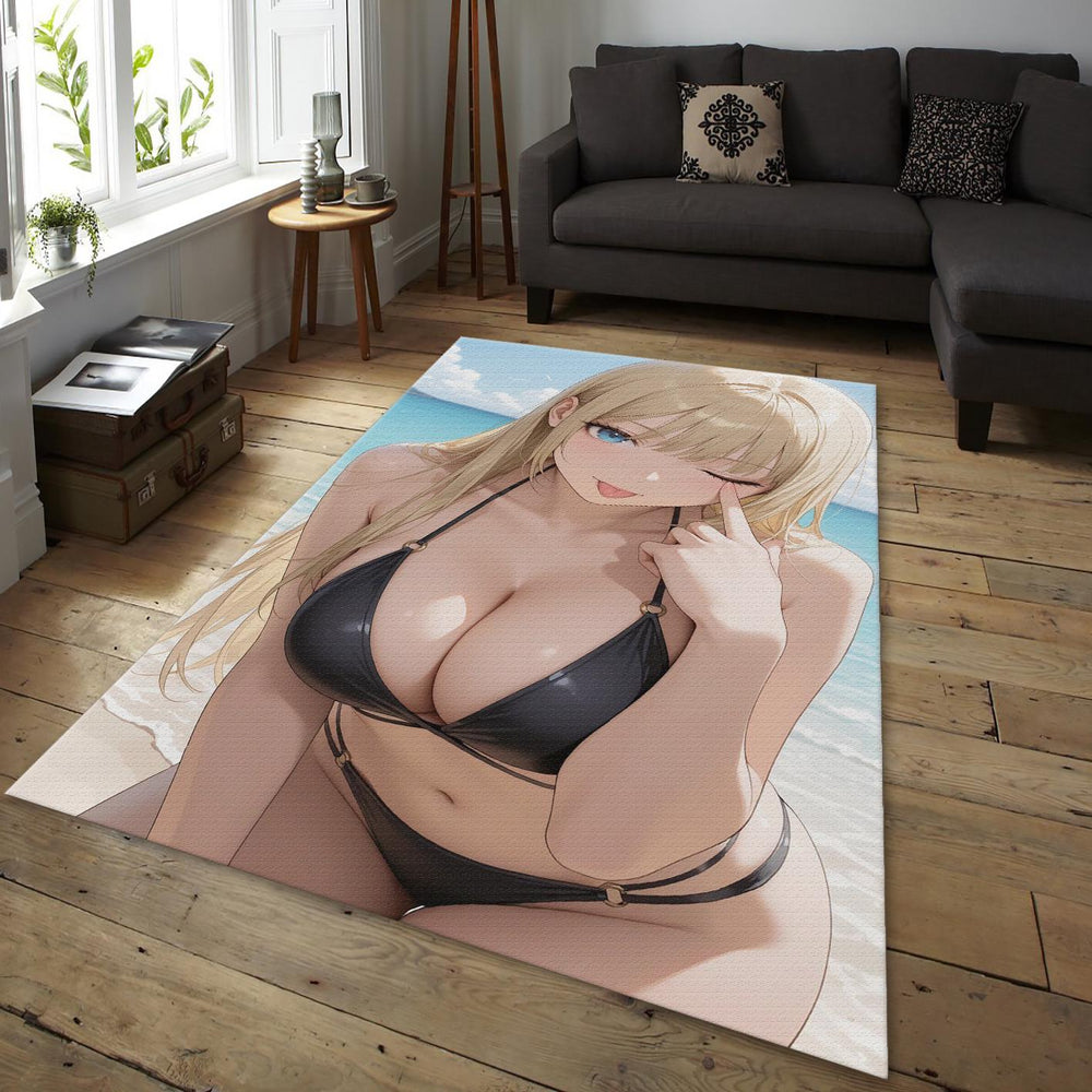 Sexy Blonde Waifu Rug, Anime Bikini Girl